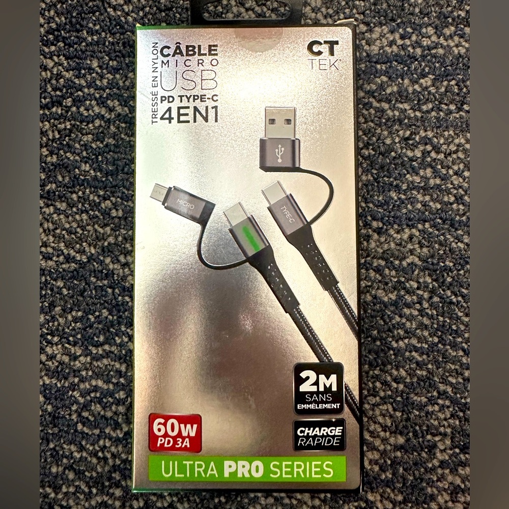 New in box. Startek 4 in 1 Micro USB PD Type-C cable
